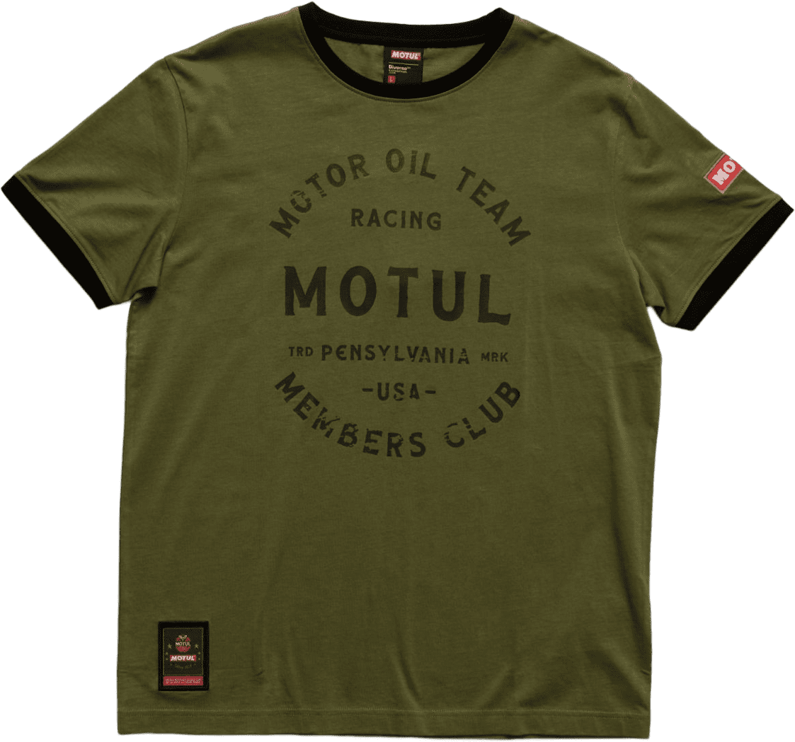 10040094016 Classic 'Motor oil team' T-shirt from the MOTUL Classic collection – large printed logo on the chest, with decorative label on the bottom front and printed logo on the sleeve.
