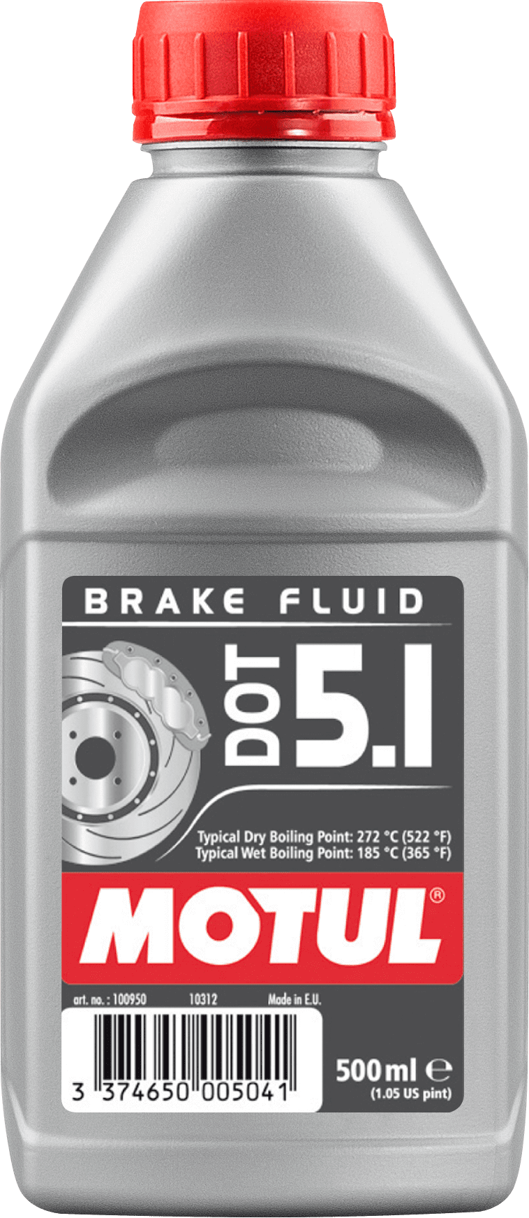 100950-500ML 100% Synthetic brake fluid on polyglycol basis for all types of hydraulic actuated brake and clutch systems in accordance with DOT 5.1, DOT 4 and DOT 3 manufacturers’ recommendations.