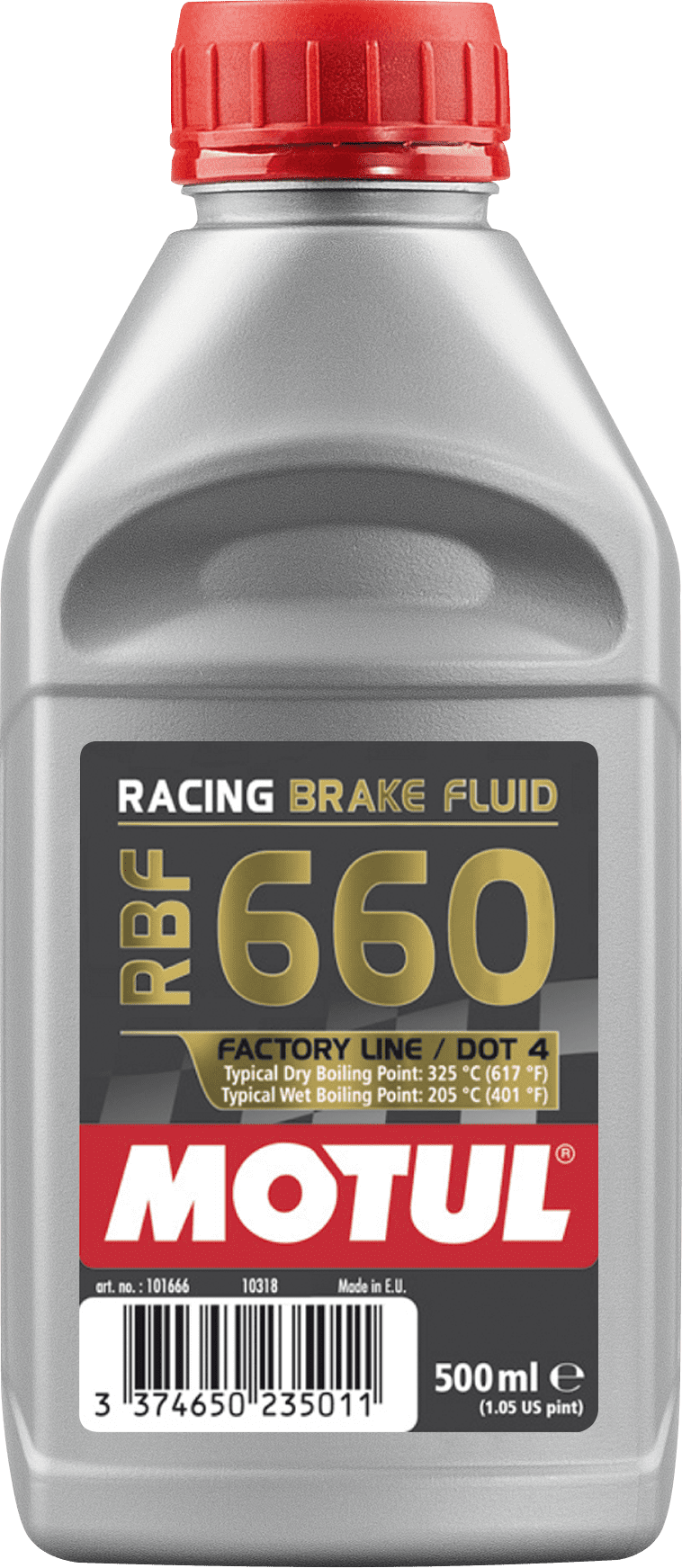 101666-500ML High Performance brake bluid with very high dry boiling point of 617°F (325°C) and wet boiling point of 400°F (204°C).