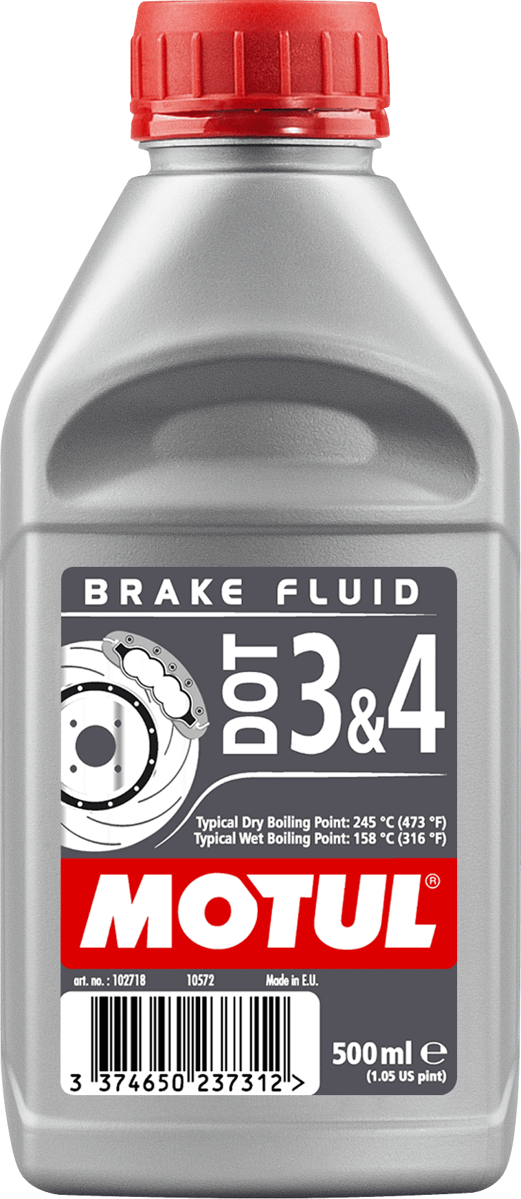102718-500ML 100% synthetic brake fluid on polyglycol basis for all types of hydraulic actuated brake and clutch systems meeting DOT 4 and DOT 3 manufacturers’ recommendations.