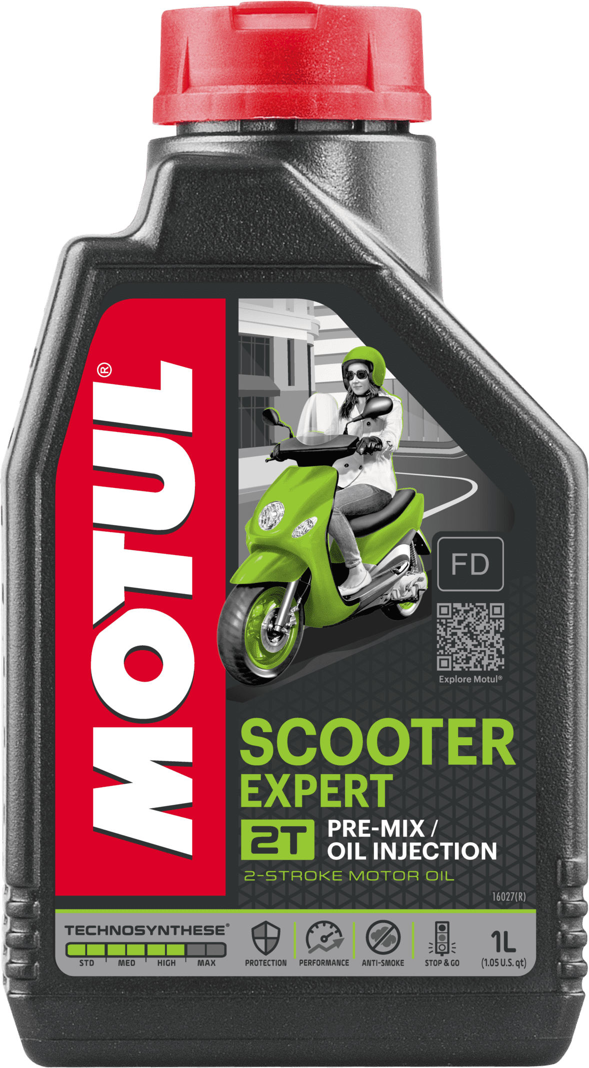 105880-1 Synthetic Technosynthese® lubricant for 2-Stroke scooter engines with premix or injector lube system, operating at high rpm.