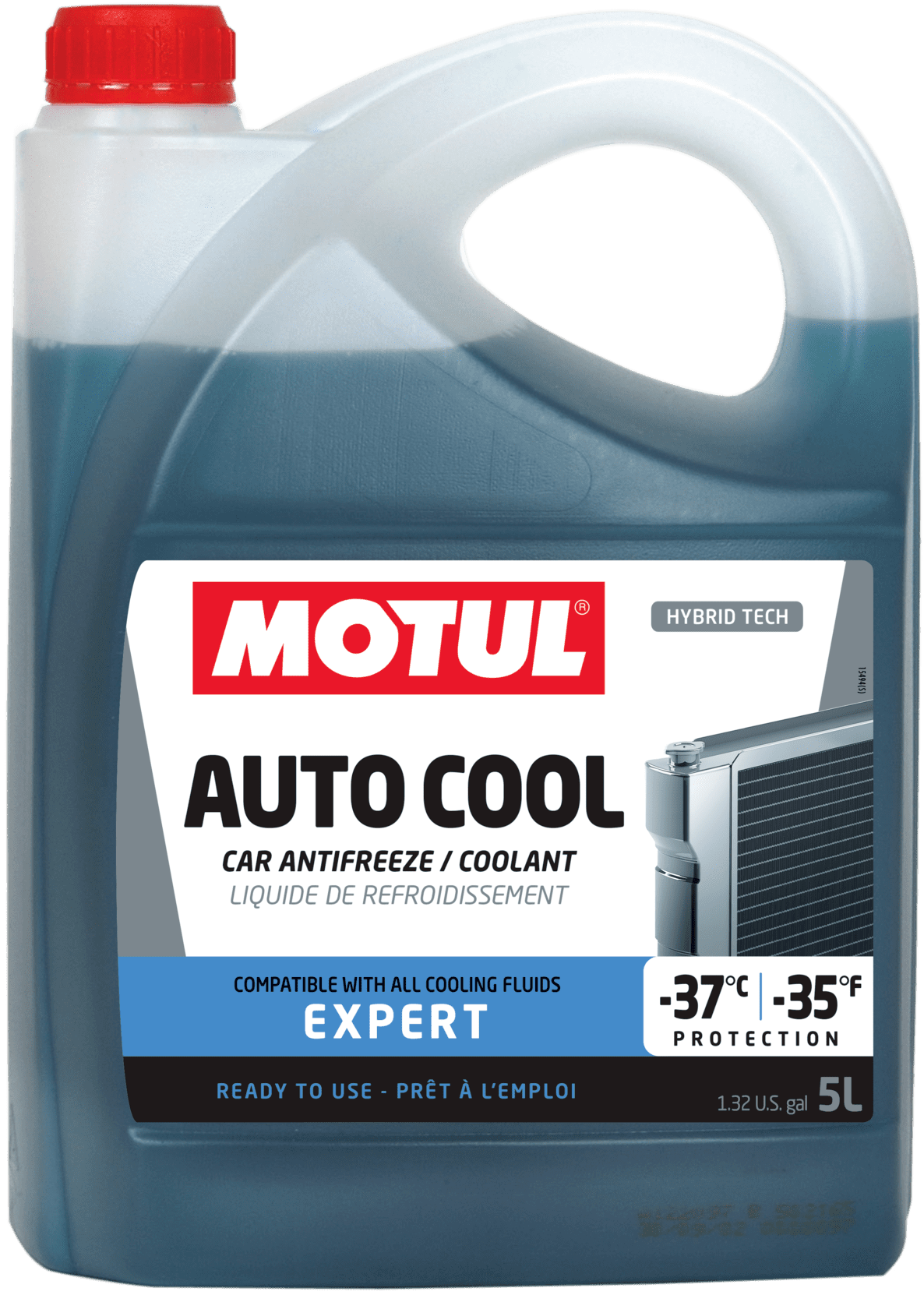 110972-5 MOTUL Auto Cool Expert -37°C is a long life ready to use cooling liquid, based on monoethyleneglycol, using hybrid organic / non-organic mix additive technology, named Hybrid Tech.