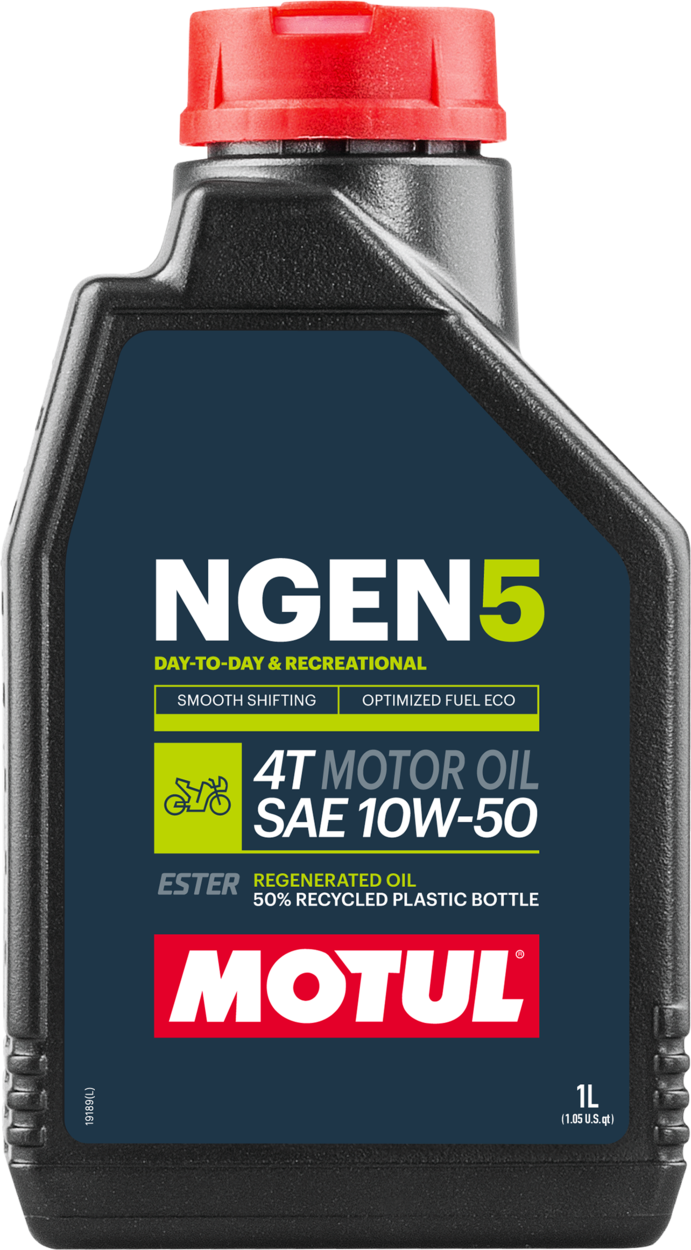 111831-1 MOTUL NGEN 5 10W-50 4T is an innovative, sustainable motor oil based on a combination of finest base oils and additives blended with synthetic esters and high quality regenerated oils.