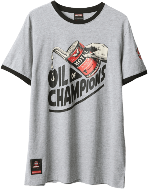 207909 Classic 'Oil of champions' shirt from the MOTUL collection – large printed logo on the chest, with decorative label on the bottom front and printed logo on the sleeve.
